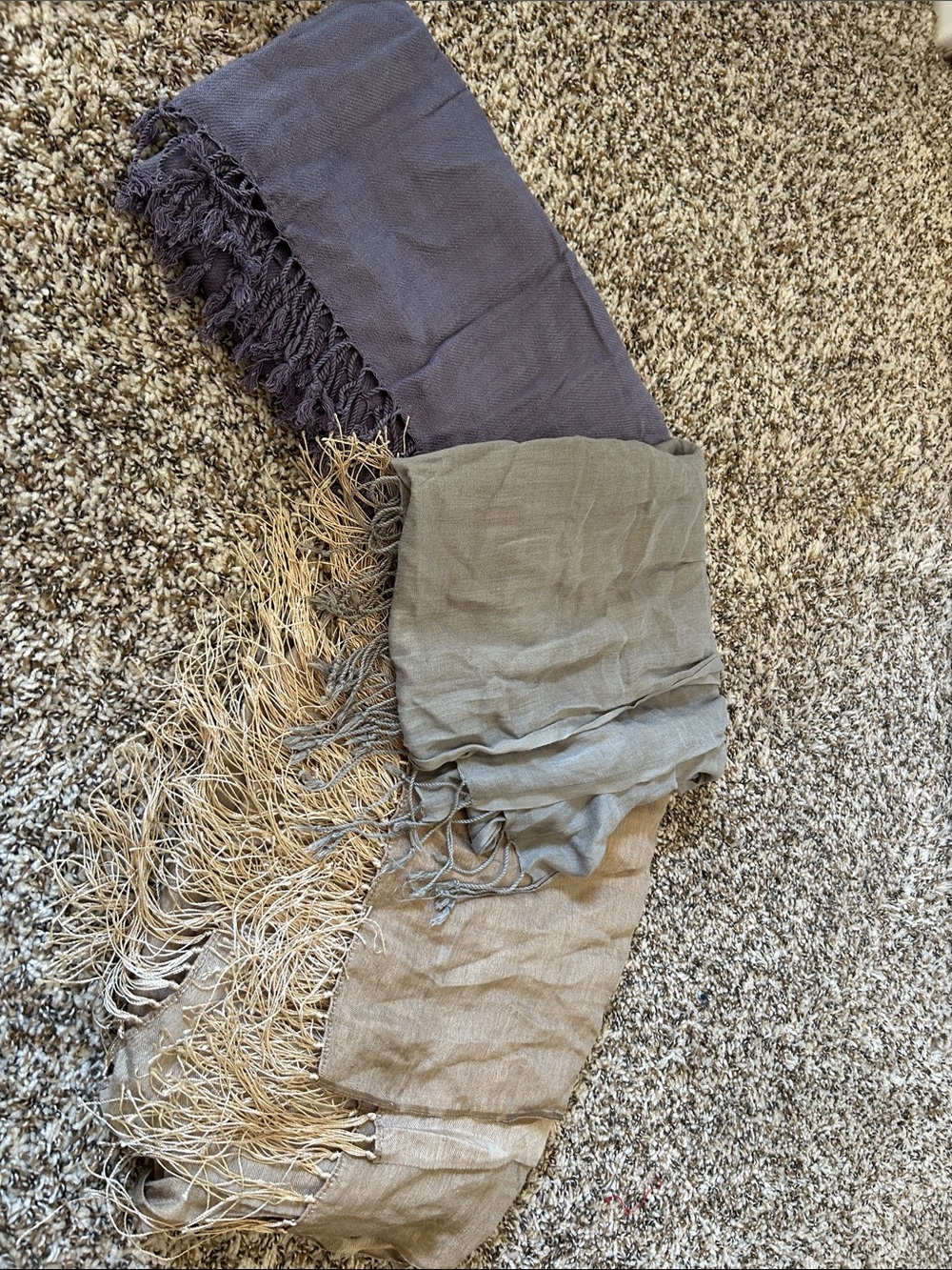 Soft Multi-Tone Fringed scarves — Purple, Olive & Taupe -purple pashmina